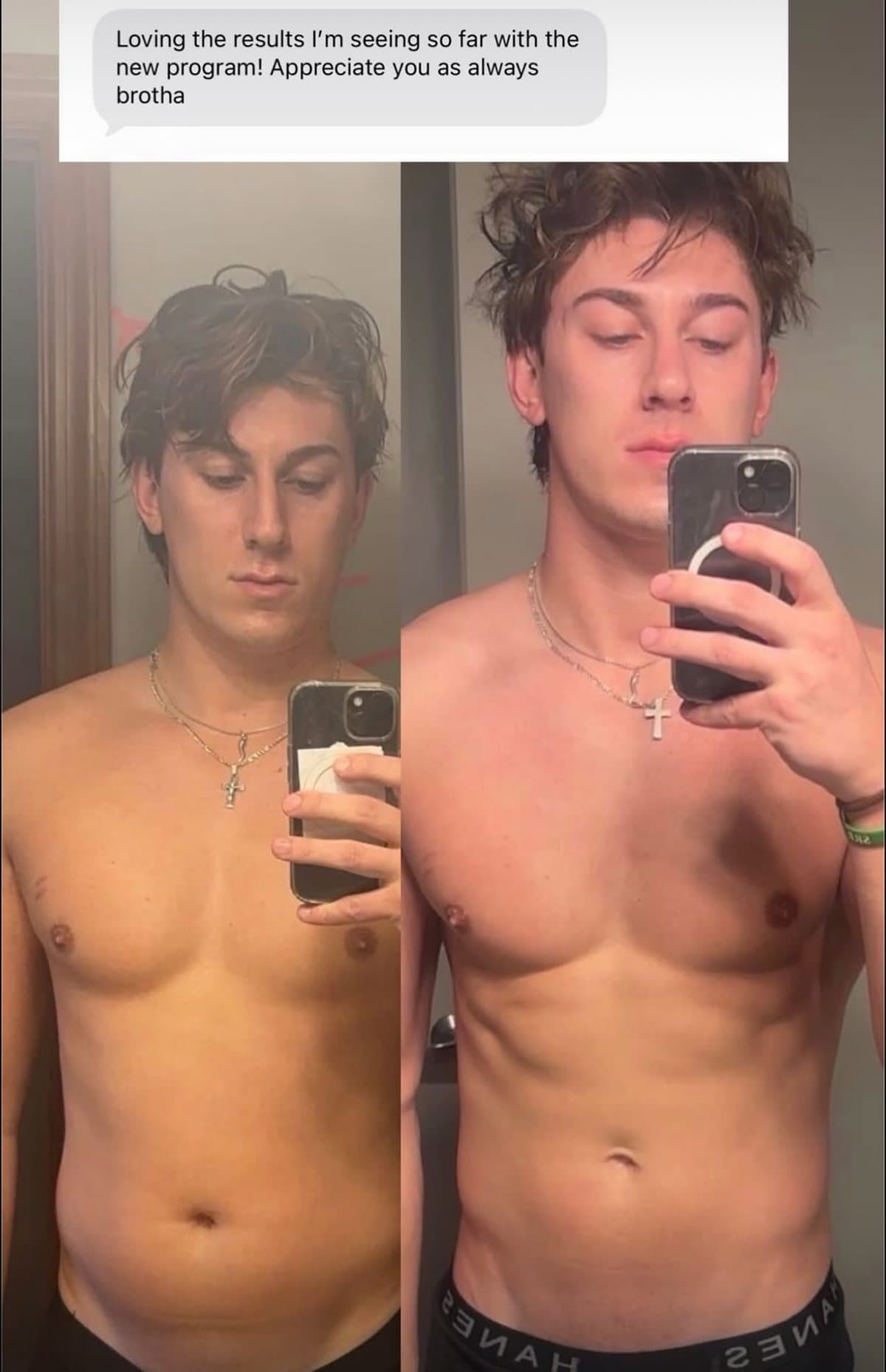 Anonymous Geebs Coaching client before and after photos with his message about results on the new program