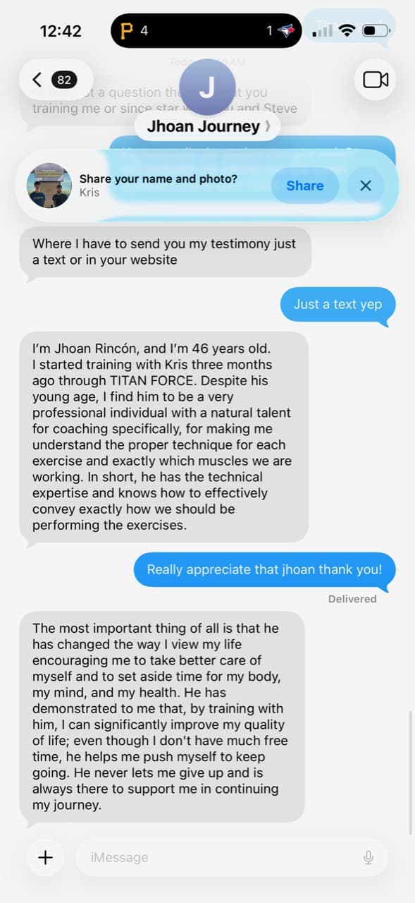 Jhoan Rincon Geebs Coaching testimonial screenshot about 3 months - better technique, consistency, and health