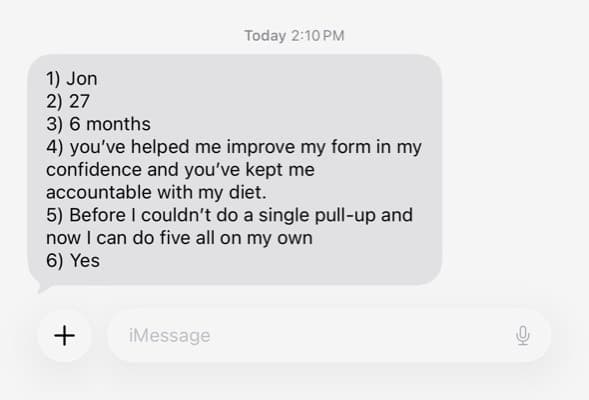 Jon Miller's coaching result shared with permission